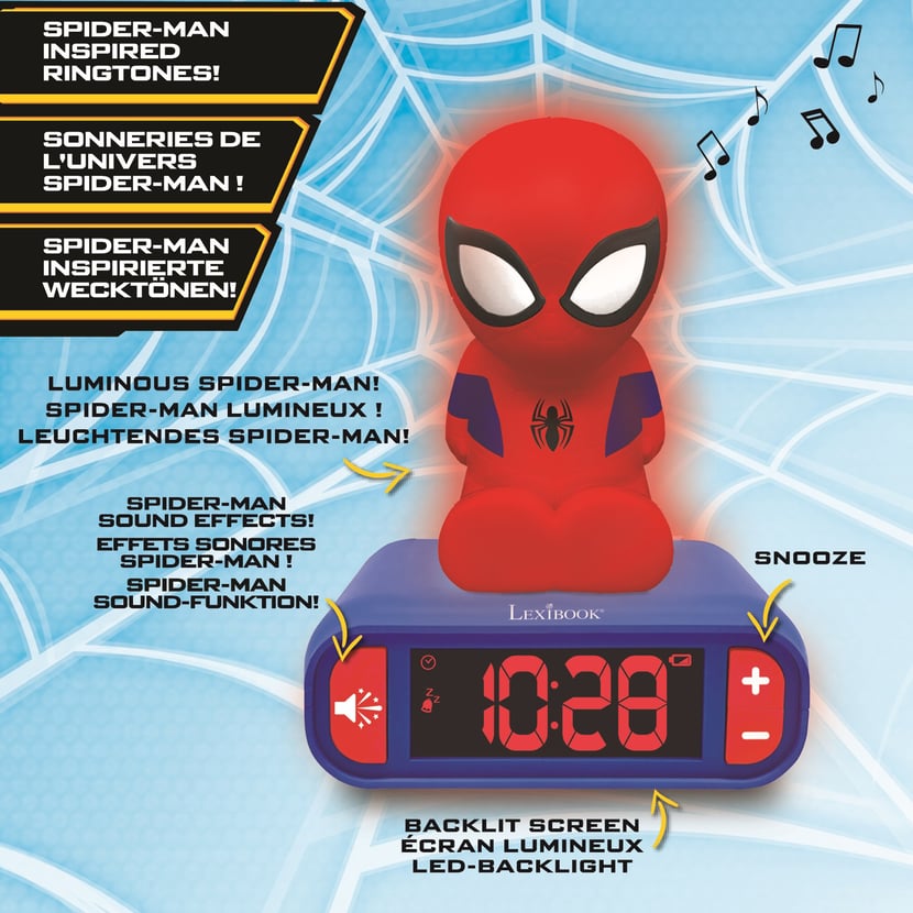 Réveil avec Veilleuse en 3D design SpiderMan et effets sonores - Réveil  éducatif - Jeux éducatifs