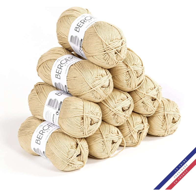 Lot De 10 Pelotes De Laine Acrylique Avec Lurex - Fabriqué En France, Couleur Marron/kaki, N°4/5