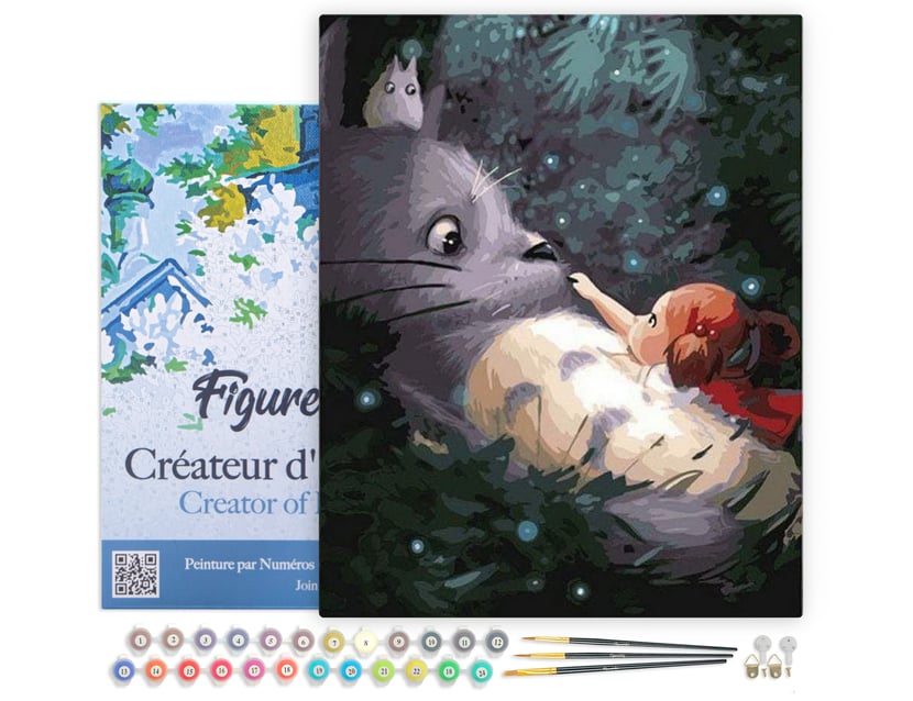 Peinture par Numéro Figured'Art avec Cadre - Souris et petite Fille - Kit de Loisir Créatif DIY Numéro d'Art - 40x50cm toile tendue sur châssis