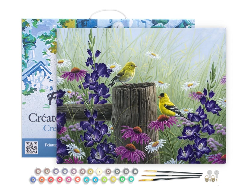 Peinture par Numéro Figured'Art avec Cadre - Couple de chardonneret - Kit de Loisir Créatif DIY Numéro d'Art - 40x50cm toile tendue sur châssis