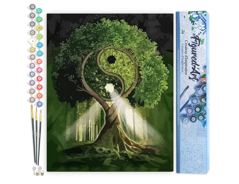 Peinture par Numéro Figured'Art - Arbre Yin et Yang - Kit de Loisir Créatif DIY Numéro d'Art Complet - 40x50cm sans châssis en bois