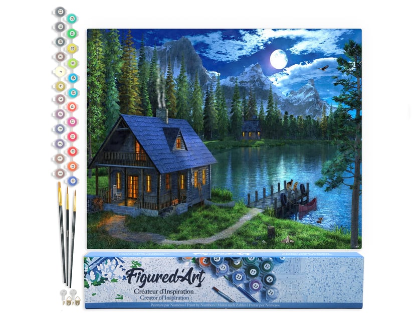 Peinture par Numéro Figured'Art - Lac nocturne - Kit de Loisir Créatif DIY Numéro d'Art Complet - 40x50cm sans châssis en bois