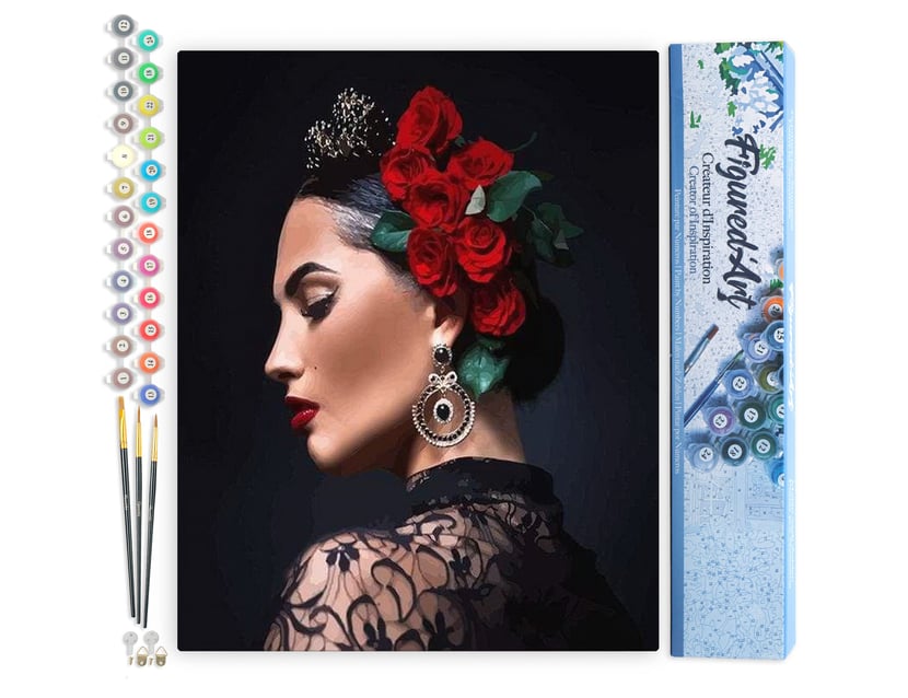 Peinture par Numéro Figured'Art - Femme espagnole - Kit de Loisir Créatif DIY Numéro d'Art Complet - 40x50cm sans châssis en bois
