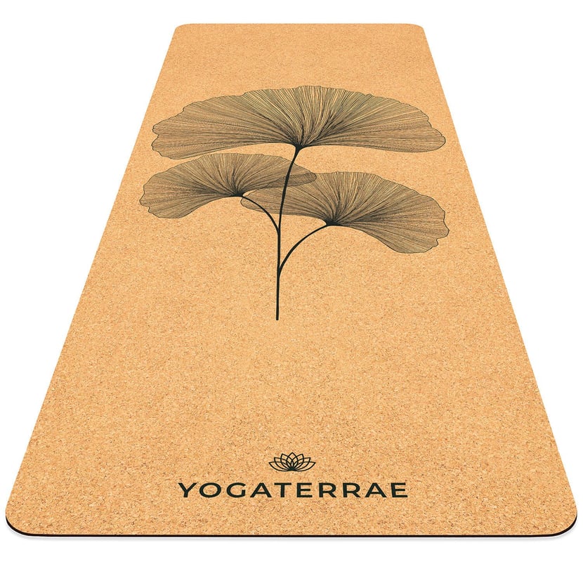 Tapis de Yoga Antidérapant Liège-Caoutchouc naturel GINKGOS BILOBA  183x66x0,5cm + Sangle transport - Tapis Yoga - Yoga