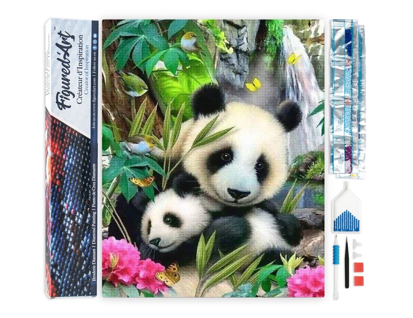 Kit Diamond Painting Figured’Art 40x50cm - Pandas, Strass Carrés, Loisir Créatif Adulte