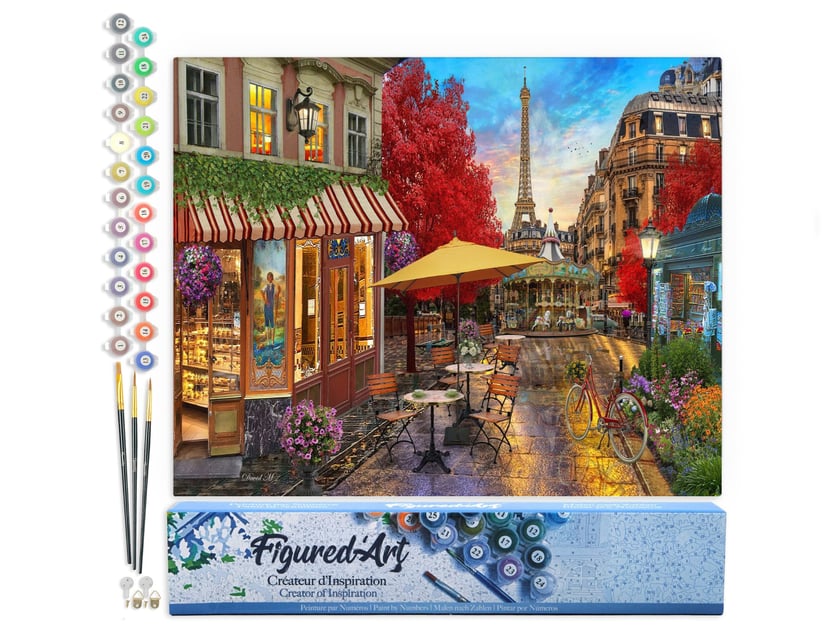 Peinture par Numéro Figured'Art - Terrasse à Paris - Kit de Loisir Créatif DIY Numéro d'Art Complet - 40x50cm sans châssis en bois
