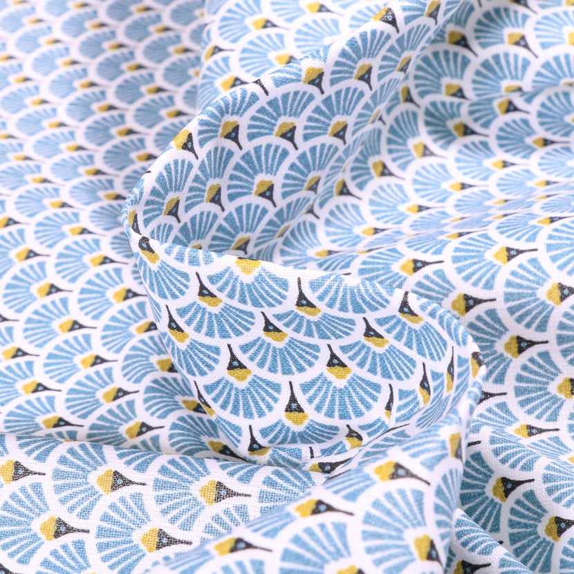 Pochette Tissu Coton Eventail Bleu
