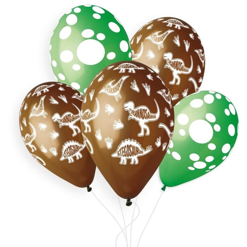 5 Ballons Dino Tracks Ø33cm