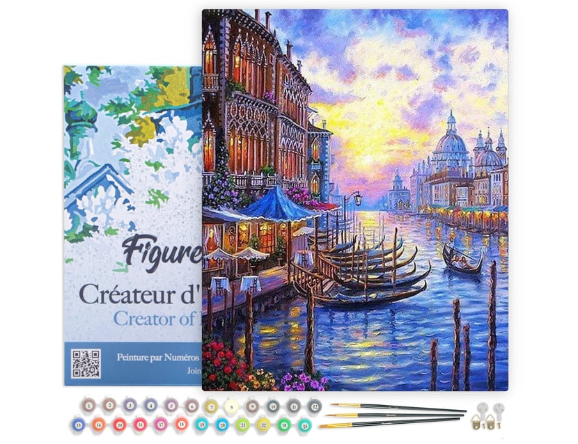 Peinture par Numéro Figured'Art avec Cadre - Le Grand Canal de Venise - Kit de Loisir Créatif DIY Numéro d'Art - 40x50cm toile tendue sur châssis