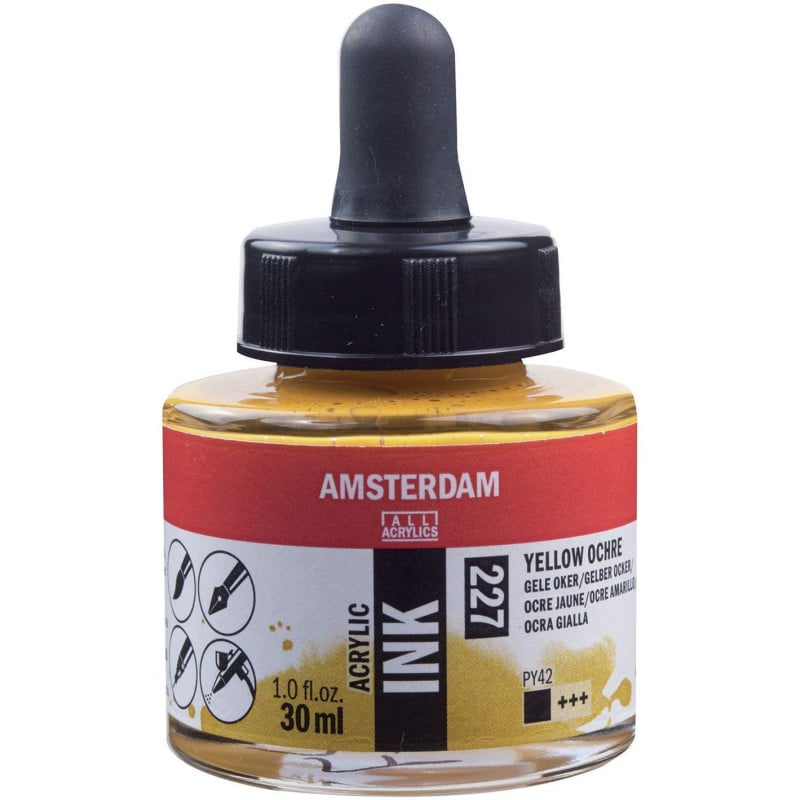 Flacon Encre Acrylique Acrylic Ink Amsterdam 30ml Ocre Jaune 