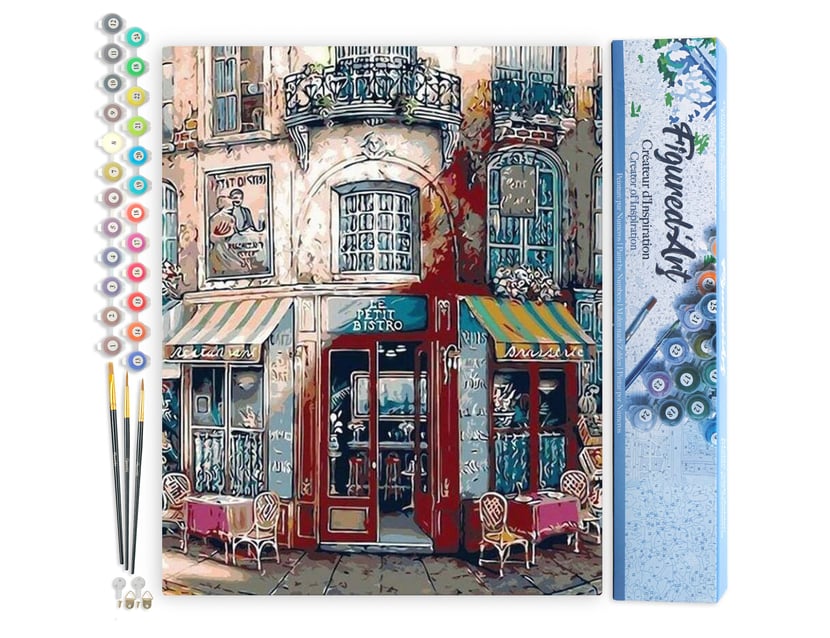 Peinture par Numéro Figured'Art - Le petit Bistro Vintage - Kit de Loisir Créatif DIY Numéro d'Art Complet - 40x50cm sans châssis en bois