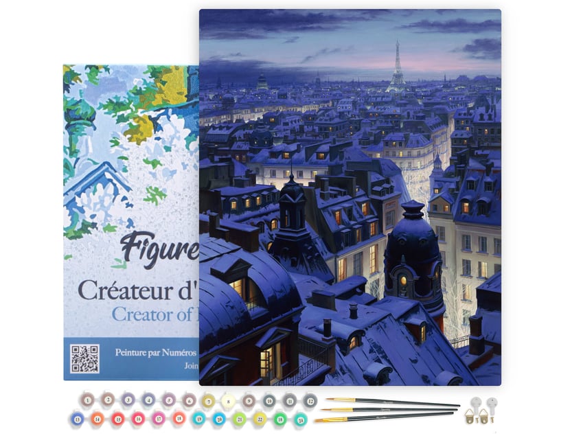 Peinture par Numéro Figured'Art avec Cadre - Toits de Paris - Kit de Loisir Créatif DIY Numéro d'Art Complet - 40x50cm toile tendue sur châssis