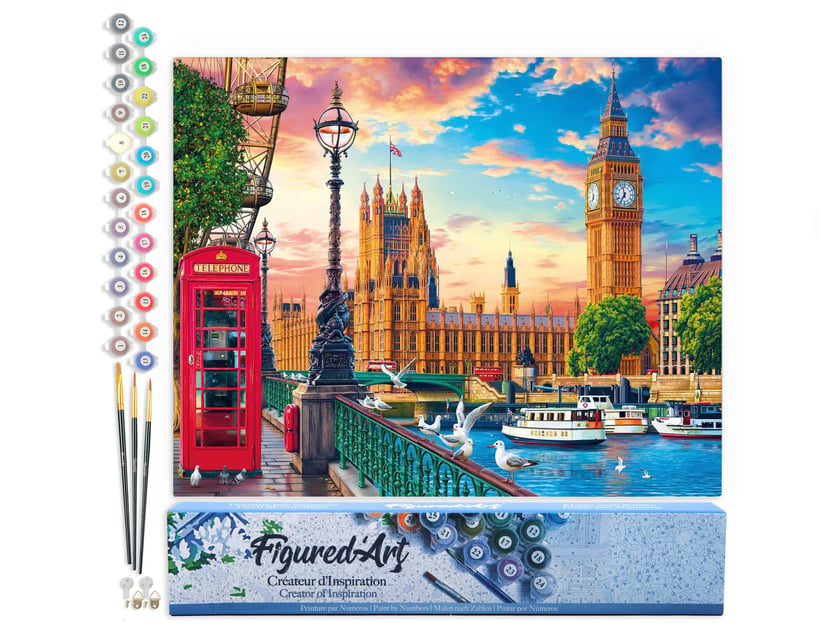 Peinture par Numéro Figured'Art - Londres au printemps - Kit de Loisir Créatif DIY Numéro d'Art Complet - 40x50cm sans châssis en bois