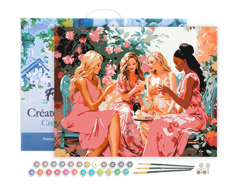Peinture Par Numéros Figured'Art – Toast Des Divas Au Jardin, Toile Lin 40x50cm, Kit Complet Adulte