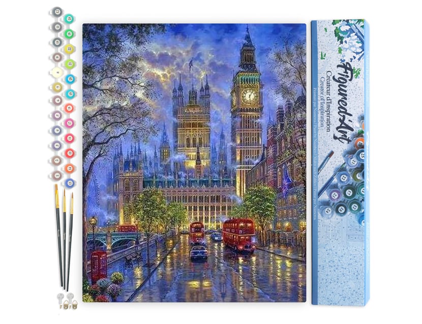 Peinture par Numéro Figured'Art - Londres dans la Pénombre - Kit de Loisir Créatif DIY Numéro d'Art Complet - 40x50cm sans châssis en bois