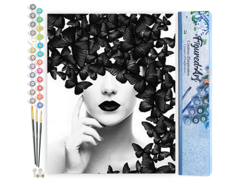 Peinture par Numéro Figured'Art - Beauté et Papillons - Kit de Loisir Créatif DIY Numéro d'Art Complet - 40x50cm sans châssis en bois