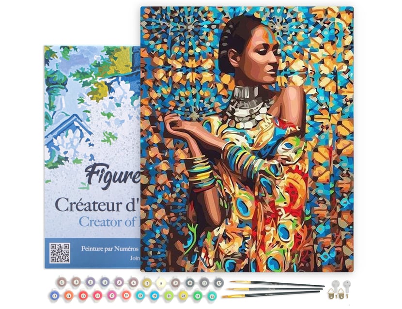 Peinture par Numéro Figured'Art avec Cadre - Femme en Habits traditionnels - Kit de Loisir Créatif Numéro d'Art - 40x50cm toile tendue sur châssis