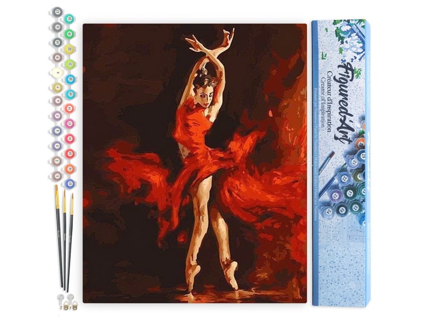 Peinture par Numéro Figured'Art - Danseuse Rouge Magique - Kit de Loisir Créatif DIY Numéro d'Art Complet - 40x50cm sans châssis en bois