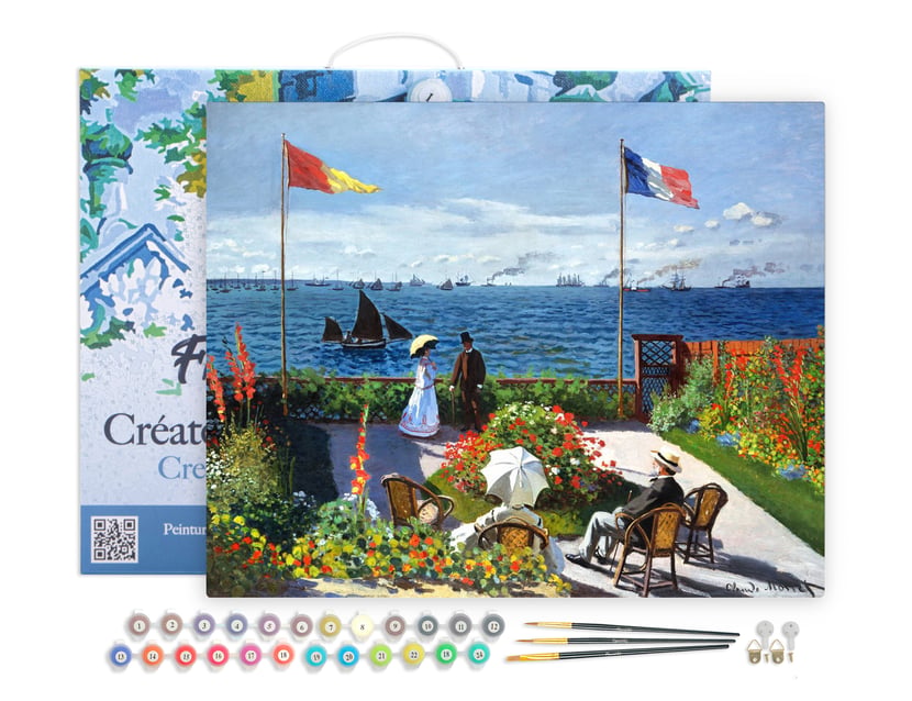 Peinture par Numéro Figured'Art avec Cadre - La terrasse à Sainte-Adresse - Monet - Loisir Créatif Numéro d'Art - 40x50cm toile tendue sur châssis