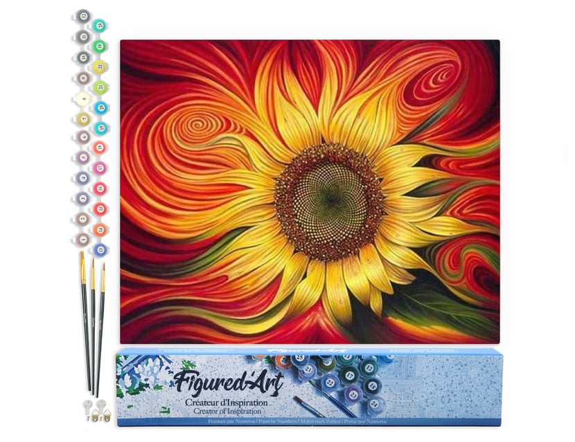 Peinture par Numéro Figured'Art - Tournesol artistique - Kit de Loisir Créatif DIY Numéro d'Art Complet - 40x50cm sans châssis en bois