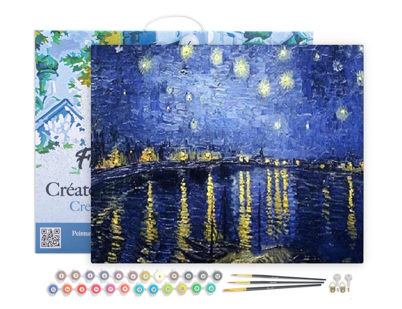 Peinture par numéros 40x50cm en toile tendue sur châssis - Van Gogh Nuit Etoilée sur le Rhône