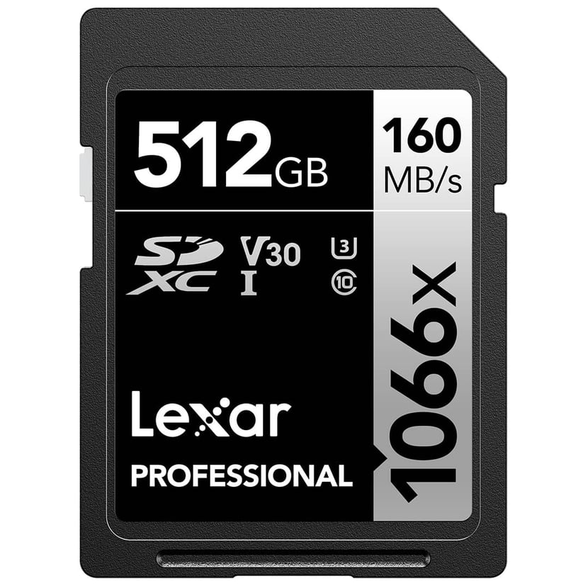 Carte SDXC Lexar 1066x - 512Go - Class 10, U3, V30 - Noire et grise