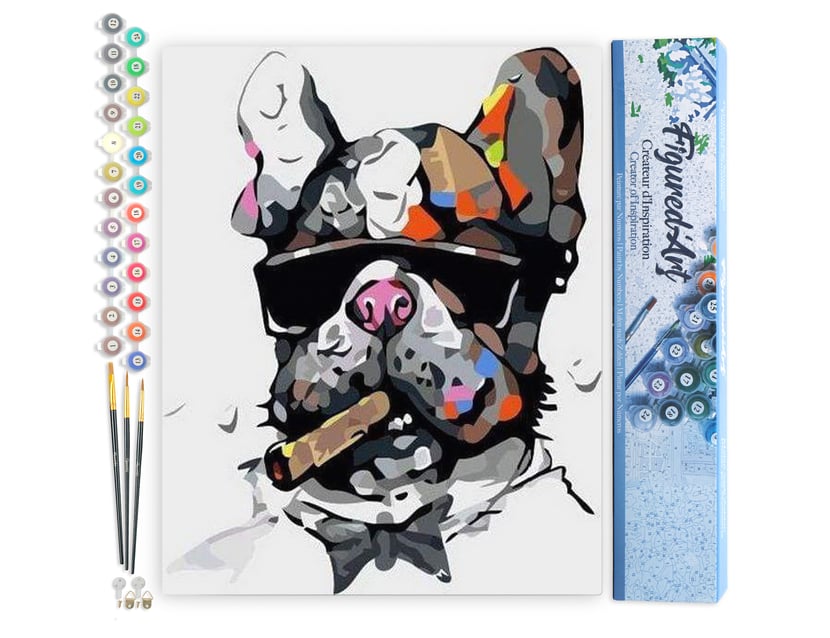 Peinture par Numéro Figured'Art - Chien au Cigare - Kit de Loisir Créatif DIY Numéro d'Art Complet - 40x50cm sans châssis en bois
