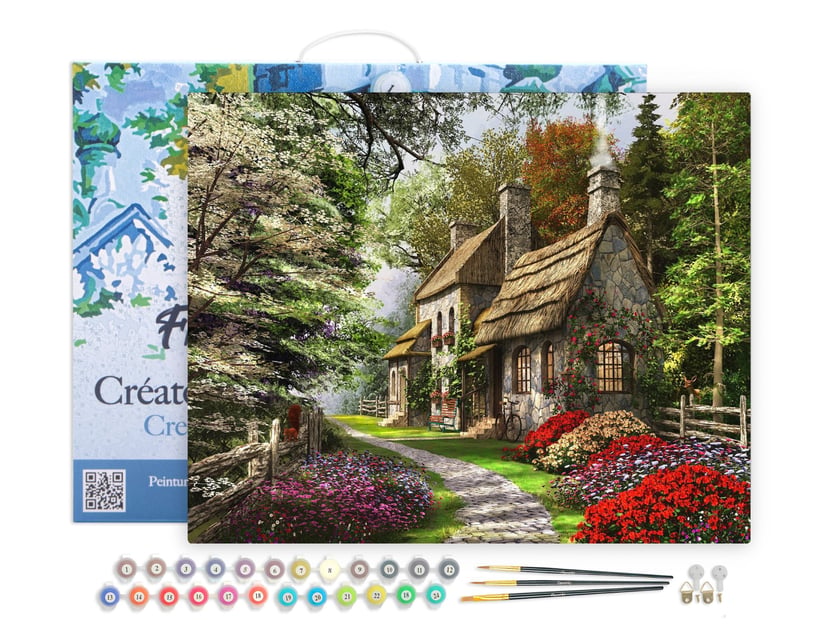 Peinture par Numéro Figured'Art avec Cadre - Paysage de campagne - Kit de Loisir Créatif DIY Numéro d'Art Complet - 40x50cm toile tendue sur châssis