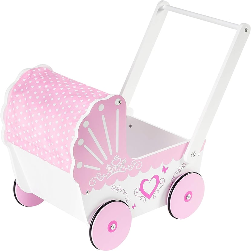 Landau Poussette pour Poupee en Bois pour Enfants Poussoir 47 26 5 40 cm Chariot Rose Poupee et poupon Jeux d imagination Cultura