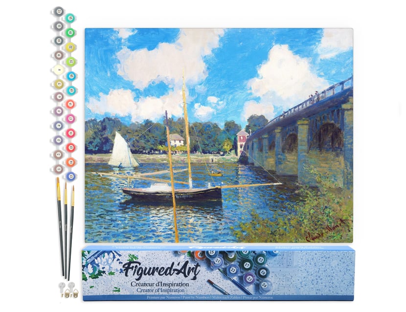 Peinture par Numéro Figured'Art - Le Pont d'Argenteuil - Monet - Kit de Loisir Créatif DIY Numéro d'Art Complet - 40x50cm sans châssis en bois