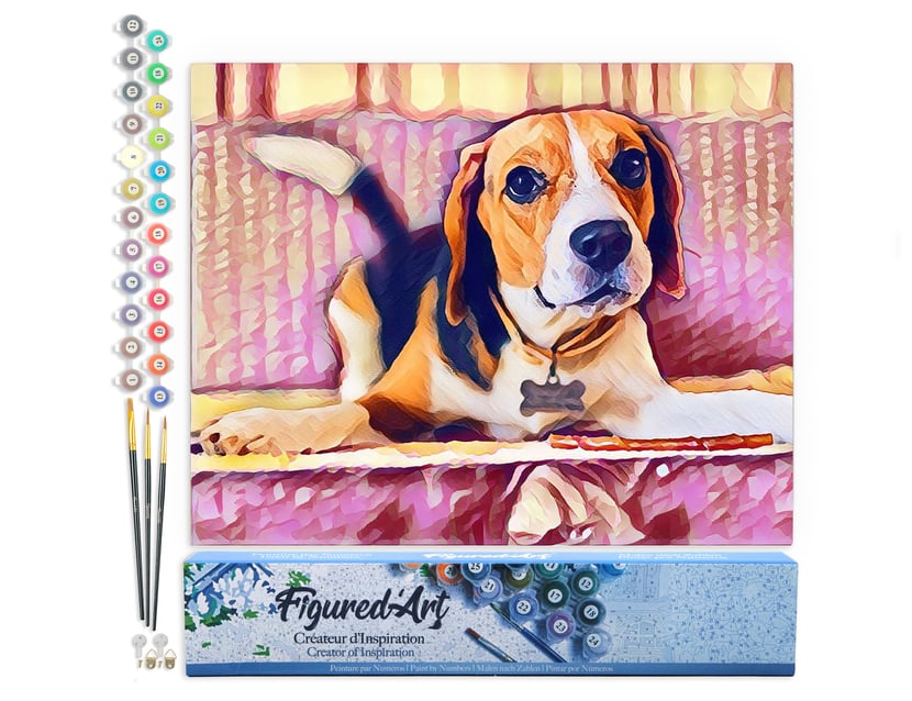 Peinture par Numéro Figured'Art - Beagle Mignon - Kit de Loisir Créatif DIY Numéro d'Art Complet - 40x50cm sans châssis en bois