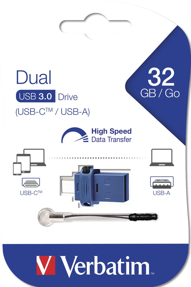 Clé usb et usb C 32go Verbatim 3.0 bleu