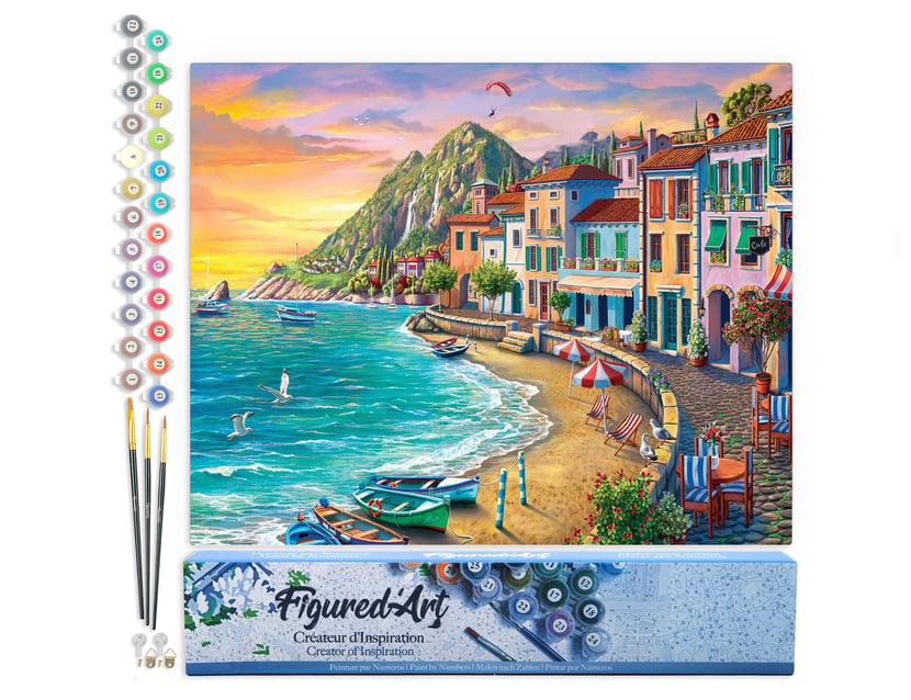 Peinture par Numéro Figured'Art - Vacances à la plage - Kit de Loisir Créatif DIY Numéro d'Art Complet - 40x50cm sans châssis en bois