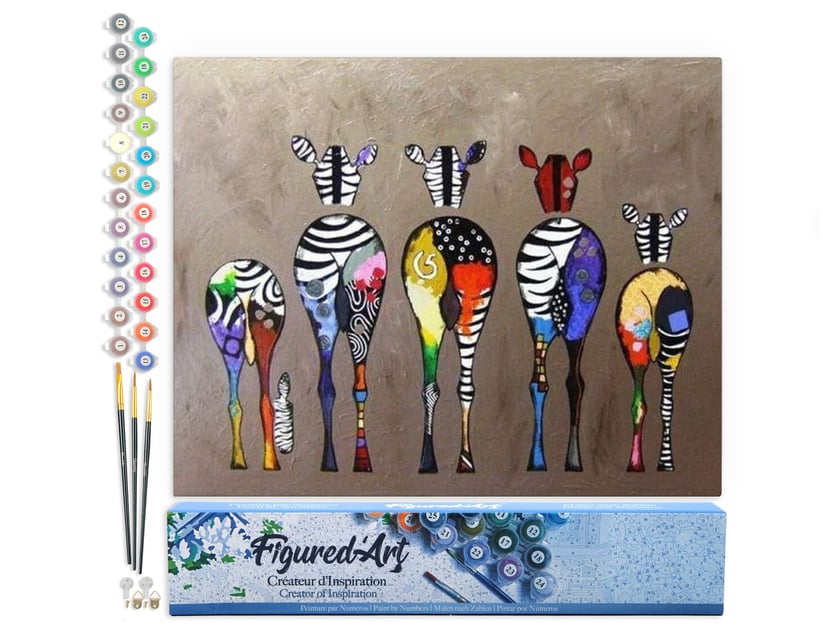 Peinture par Numéro Figured'Art - Zèbres de dos - Kit de Loisir Créatif DIY Numéro d'Art Complet - 40x50cm sans châssis en bois