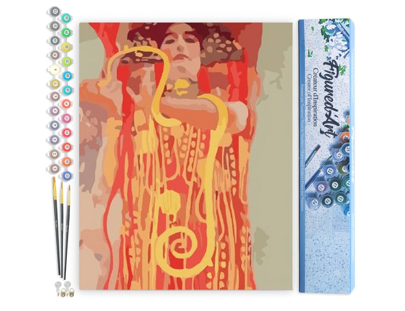 Peinture par Numéro Figured'Art - Gustav Klimt Femme Serpent - Kit de Loisir Créatif DIY Numéro d'Art Complet - 40x50cm sans châssis en bois