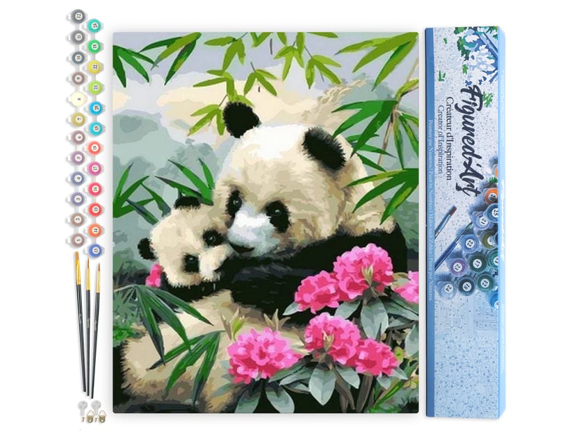 Peinture par Numéro Figured'Art - Pandas Géants - Kit de Loisir Créatif DIY Numéro d'Art Complet - 40x50cm sans châssis en bois
