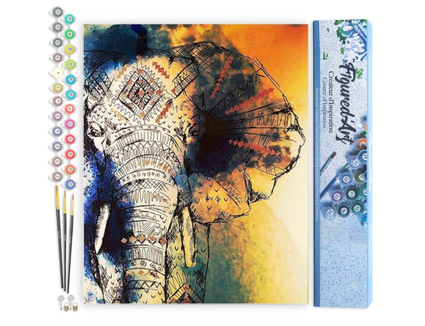 Peinture par Numéro Figured'Art - Eléphant d'Asie - Kit de Loisir Créatif DIY Numéro d'Art Complet - 40x50cm sans châssis en bois