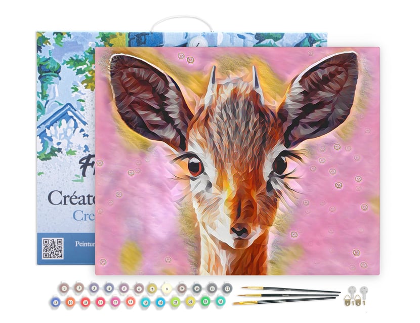 Peinture par Numéro Figured'Art avec Cadre - Biche mignonne - Kit de Loisir Créatif DIY Numéro d'Art Complet - 40x50cm toile tendue sur châssis