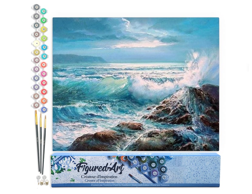 Peinture par Numéro Figured'Art - Les Vagues - Kit de Loisir Créatif DIY Numéro d'Art Complet - 40x50cm sans châssis en bois