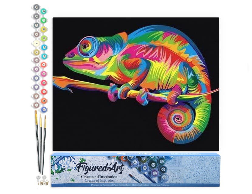 Peinture par Numéro Figured'Art - Caméléon Pop Art - Kit de Loisir Créatif DIY Numéro d'Art Complet - 40x50cm sans châssis en bois