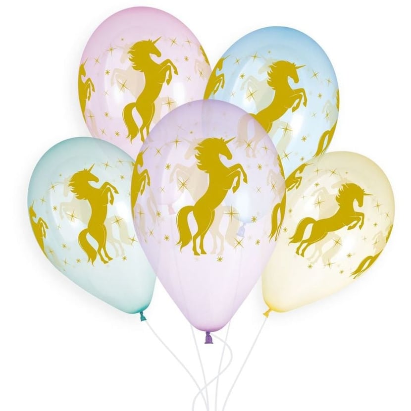 5 Ballons Licorne Or Ø33cm