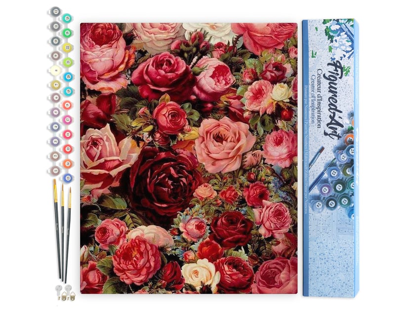 Peinture par Numéro Figured'Art - Fleurs Romantiques - Kit de Loisir Créatif DIY Numéro d'Art Complet - 40x50cm sans châssis en bois