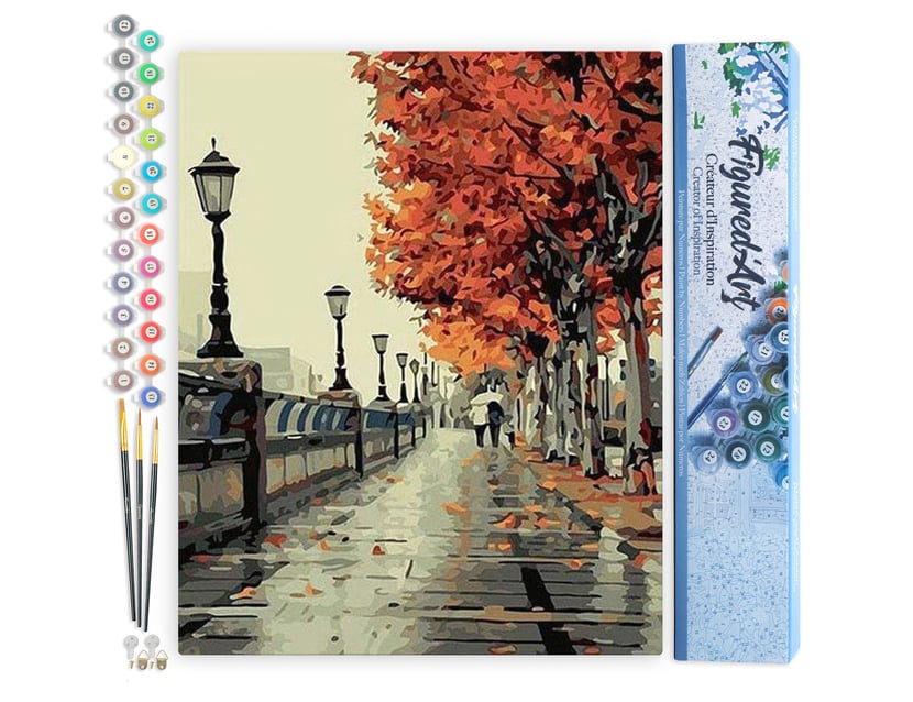 Peinture par Numéro Figured'Art - Promenade sur les Quais en Automne - Kit de Loisir Créatif DIY Numéro d'Art Complet - 40x50cm sans châssis en bois