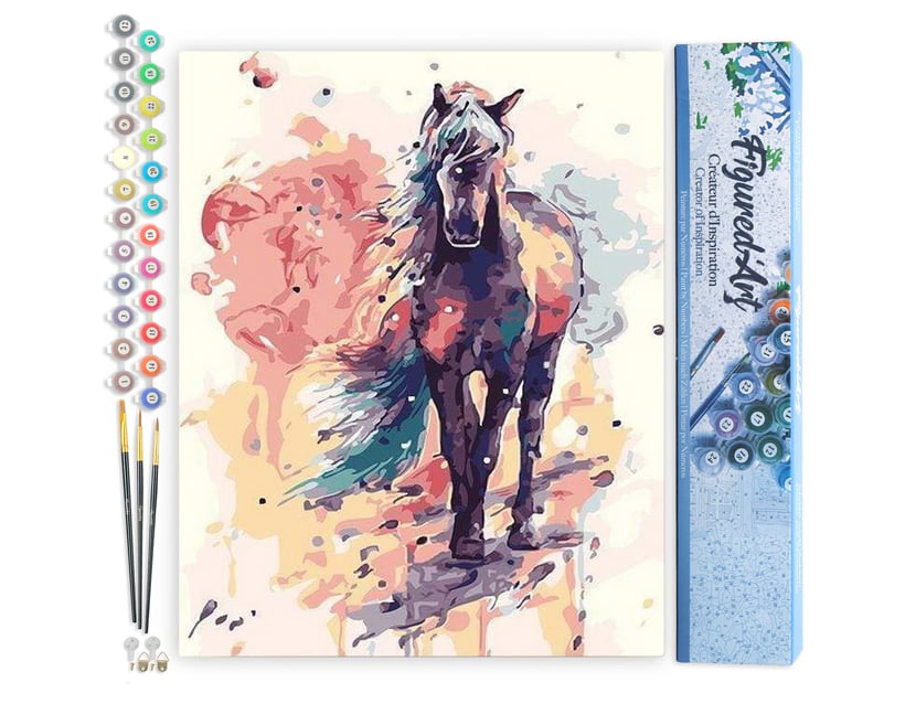 Peinture par Numéro Figured'Art - Cheval peint - Kit de Loisir Créatif DIY Numéro d'Art Complet - 40x50cm sans châssis en bois