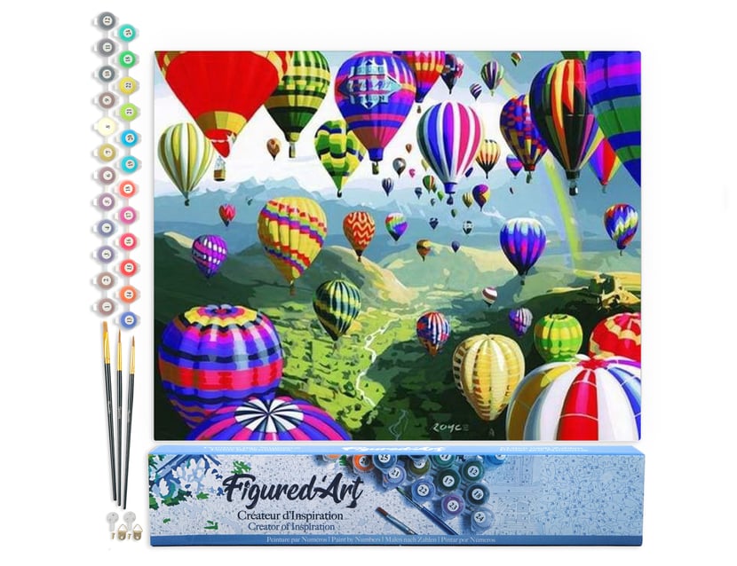 Peinture par Numéro Figured'Art - Lâcher de Montgolfières - Kit de Loisir Créatif DIY Numéro d'Art Complet - 40x50cm sans châssis en bois