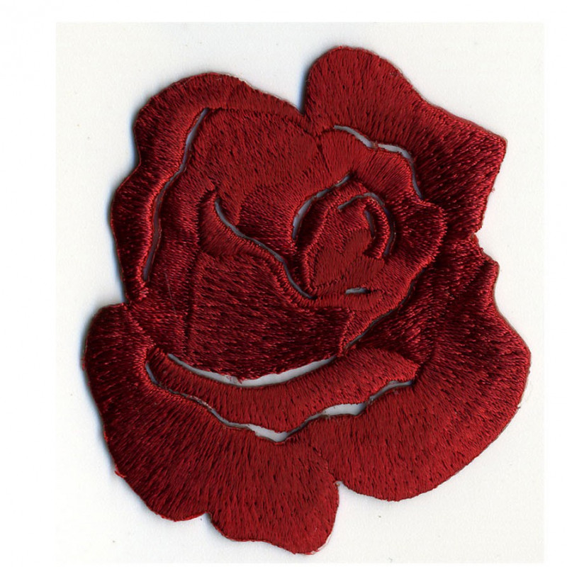 Ecusson thermocollant Rose rouge profond 4cmx5cm - Thermocollant -  Customisation
