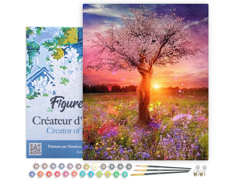 Peinture par Numéro Figured'Art avec Cadre - Arbre Corps de Femme - Kit de Loisir Créatif DIY Numéro d'Art - 40x50cm toile tendue sur châssis