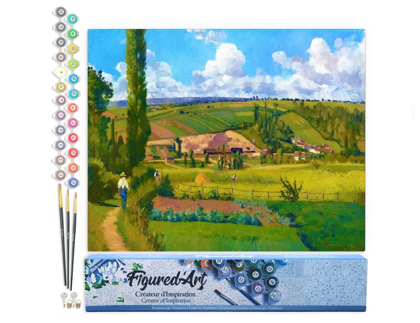 Peinture par Numéro Figured'Art - Paysage aux Pâtis - Camille Pissarro - Kit de Loisir Créatif DIY Numéro d'Art - 40x50cm sans châssis en bois
