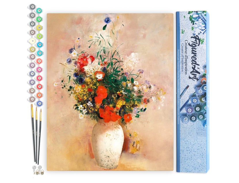 Peinture par Numéro Figured'Art - Vase de Fleurs - Odilon Redon - Kit de Loisir Créatif DIY Numéro d'Art Complet - 40x50cm sans châssis en bois
