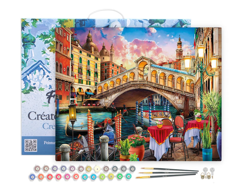 Peinture par Numéro Figured'Art avec Cadre - Pont du rialto - Kit de Loisir Créatif DIY Numéro d'Art Complet - 40x50cm toile tendue sur châssis